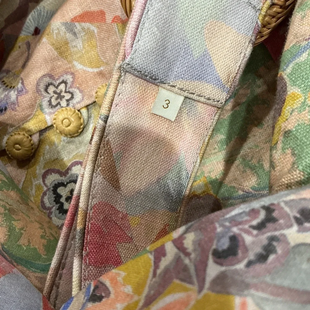NWOT Zimmermann Belted Floral Print Linen Mini Dress Pastel Sz 3 - Picture 12 of 16